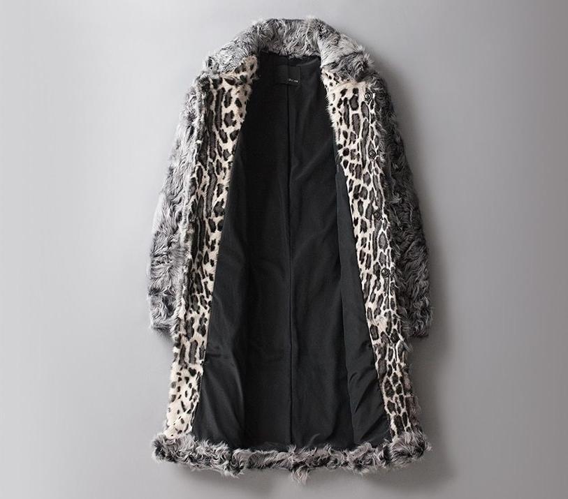Real Sheep Fur Leopard Stripe Print Overcoat