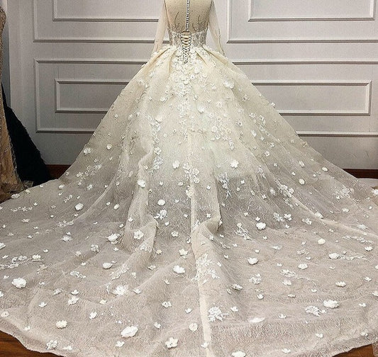 Luxury Flowers Sequined Long Sleeves Gowns