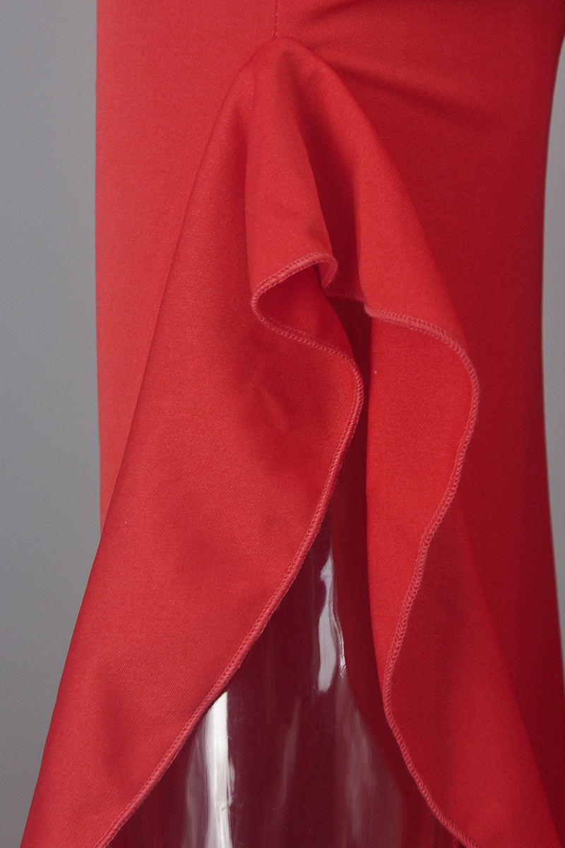 V Neck Split Ruffle Leg Maxi Jumpsuit