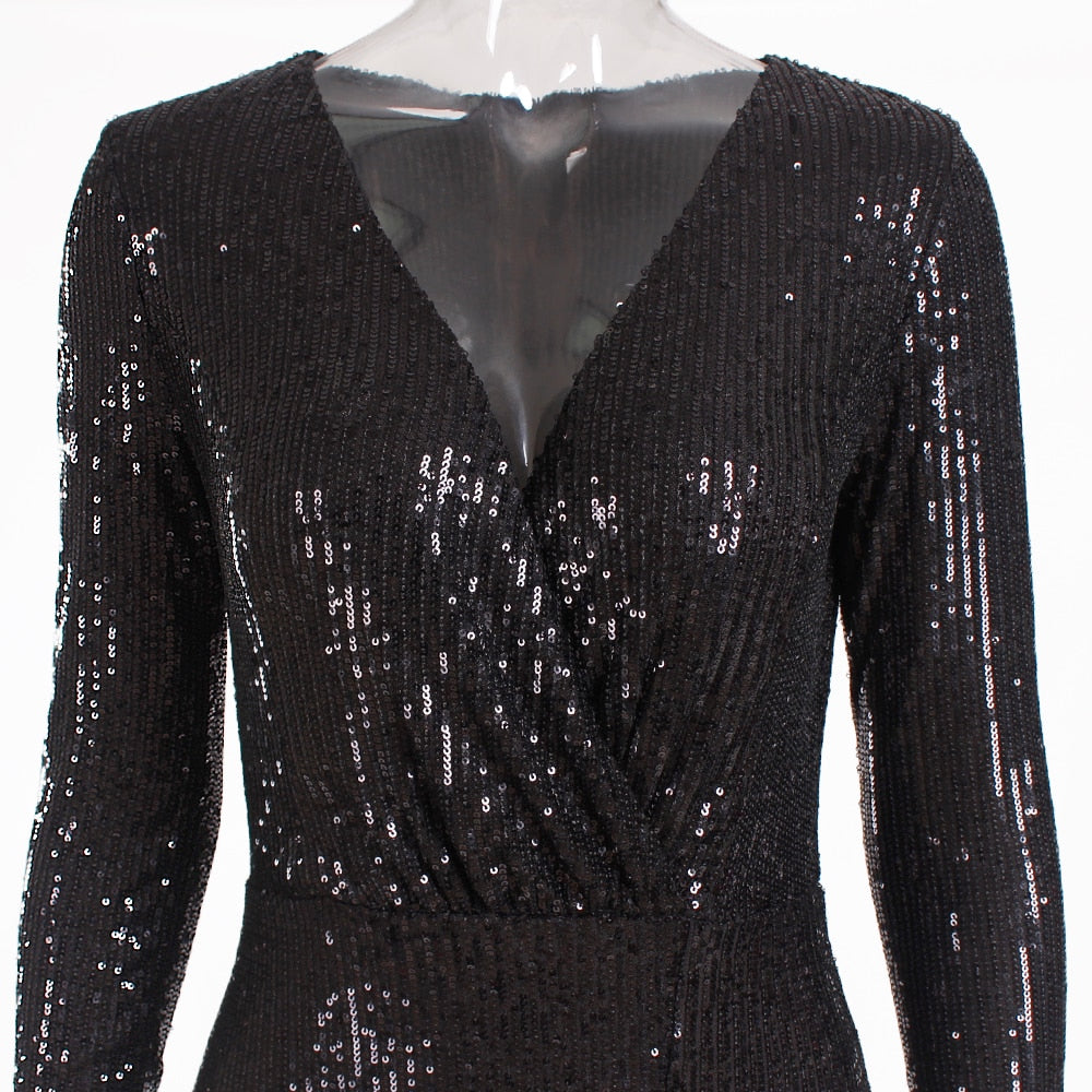 Sequin Stretchy Long Sleeve Maxi Dresses