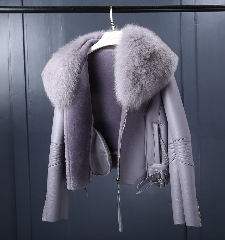Genuine Leather Jackets Real Fur Collar MOTO Jackets