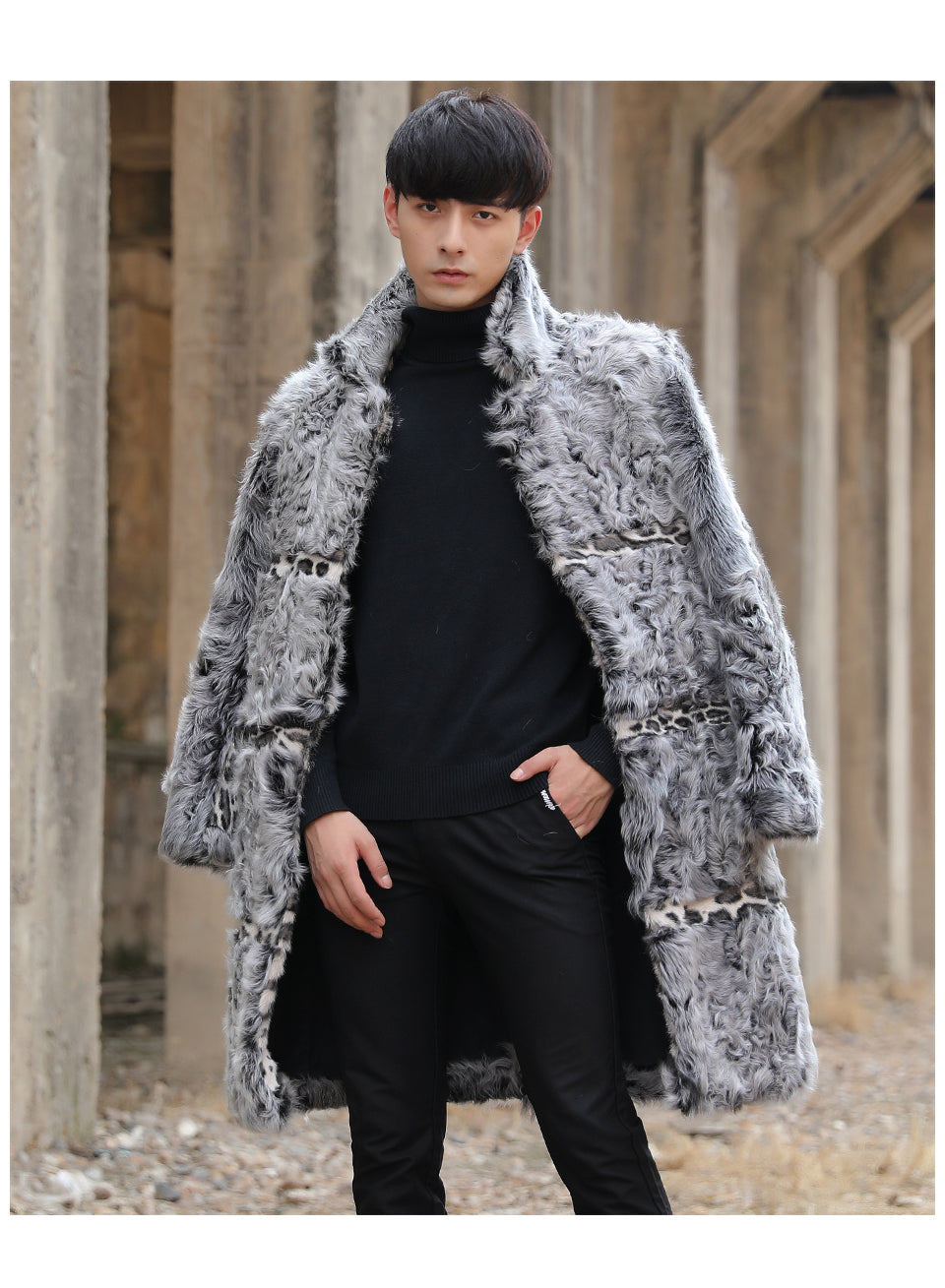 Real Sheep Fur Leopard Stripe Print Overcoat
