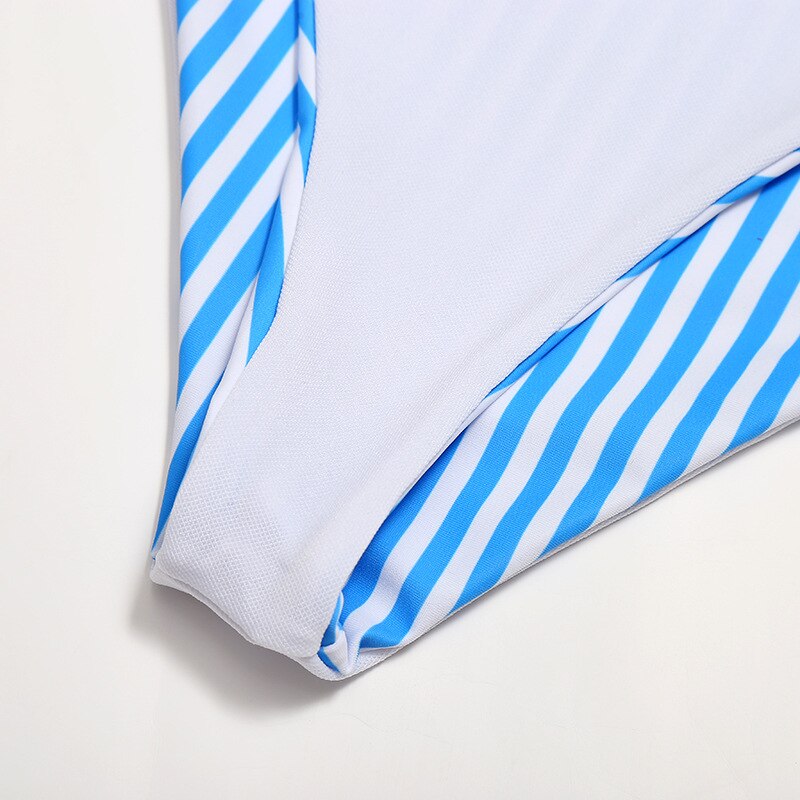 One Shoulder Striped Bikini Sets