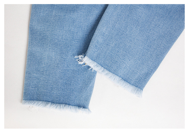 Knee Length Ripped Moto Jean Shorts