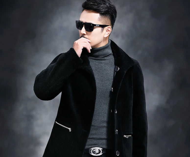 Genuine Leather Real Shearing Fur Lining Two Side Long Coats