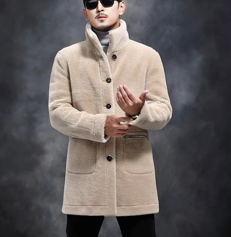 Genuine Leather Real Shearing Fur Lining Two Side Long Coats
