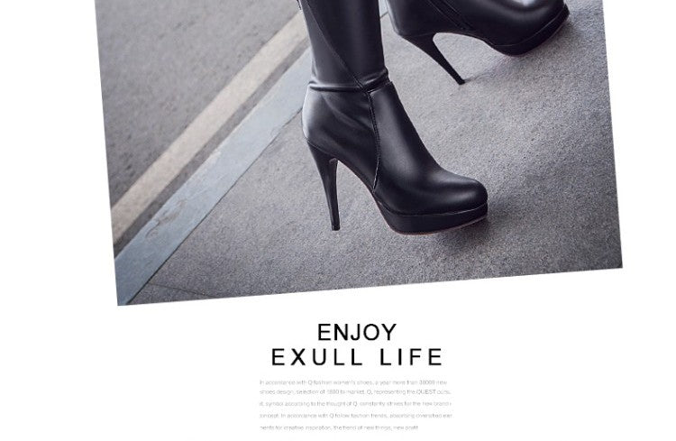 Waterproof High-heeled Below The Knee Boots