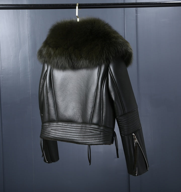 Genuine Leather Jackets Real Fur Collar MOTO Jackets