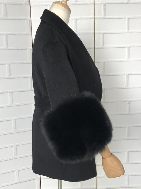 Double Faced Wool Cashmere Real Fox Fur Cuffs Coats