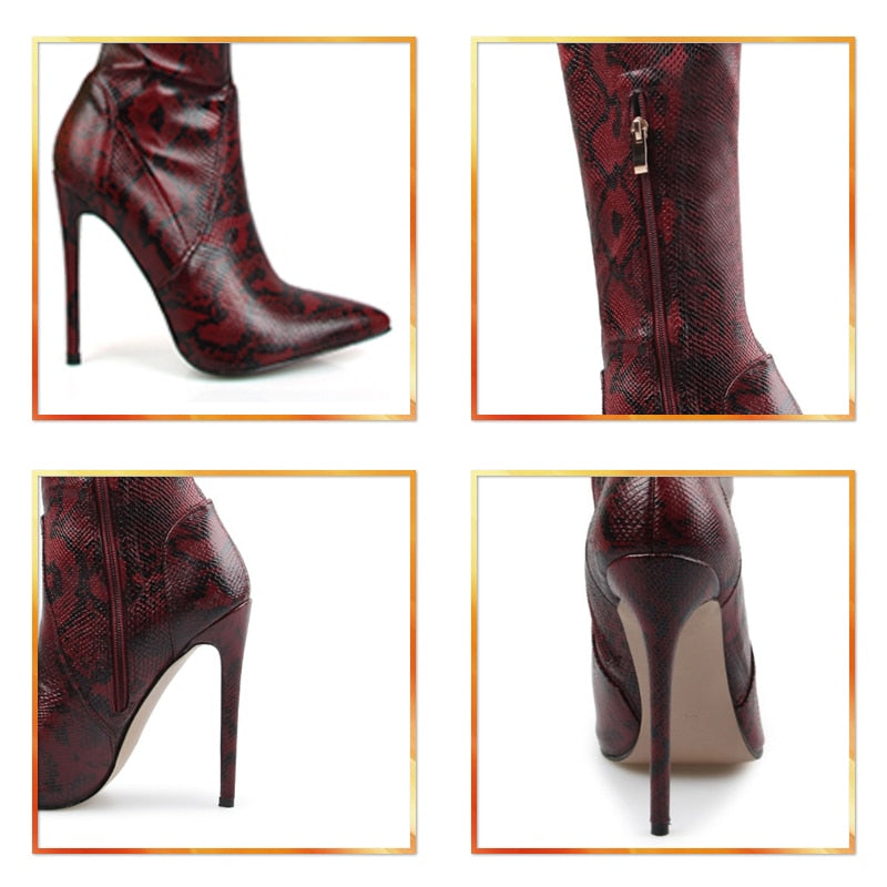 PU Snakeskin Thigh High Thin High Heels Boots