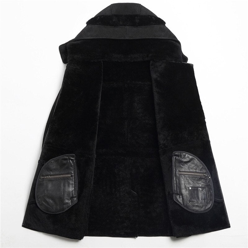 Genuine Leather Real Fur Shearling Hooded Long Coats