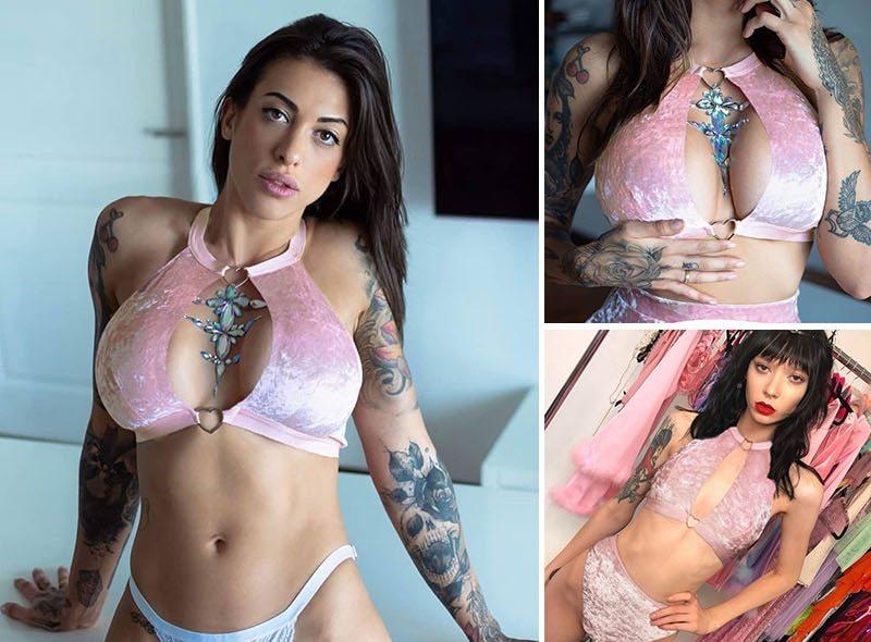 Pink Hollow Halter Backless Velvet Crop Top