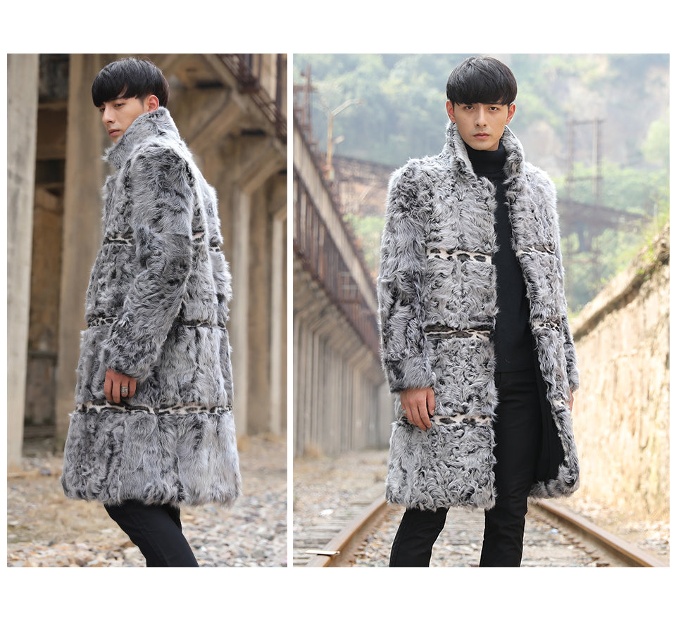 Real Sheep Fur Leopard Stripe Print Overcoat