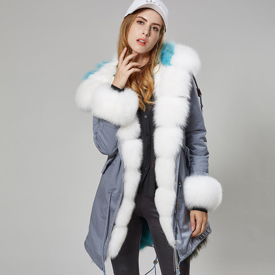 Real Silver Fox Fur Collar Cuff Parka Fox Fur Liner Coats (Multi-Styles)