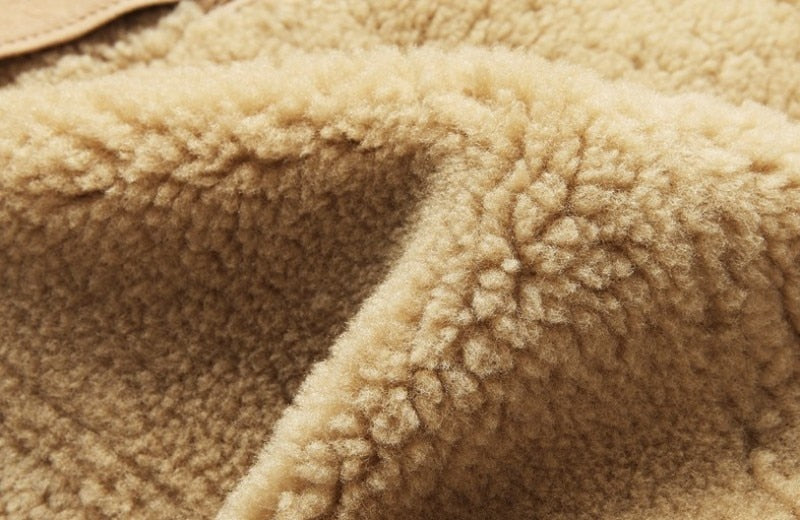 Khaki Genuine Leather Real Shearling Fur Lining/Belted Long Coats