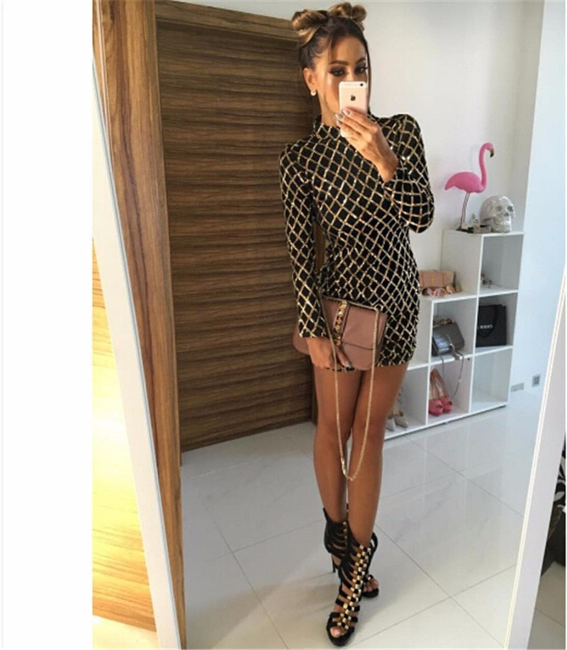 Long Sleeve Sequin High Necks Bodycon Dresses
