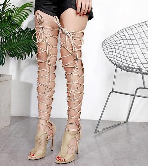 Thigh High Gladiator Cross Tied High Heels
