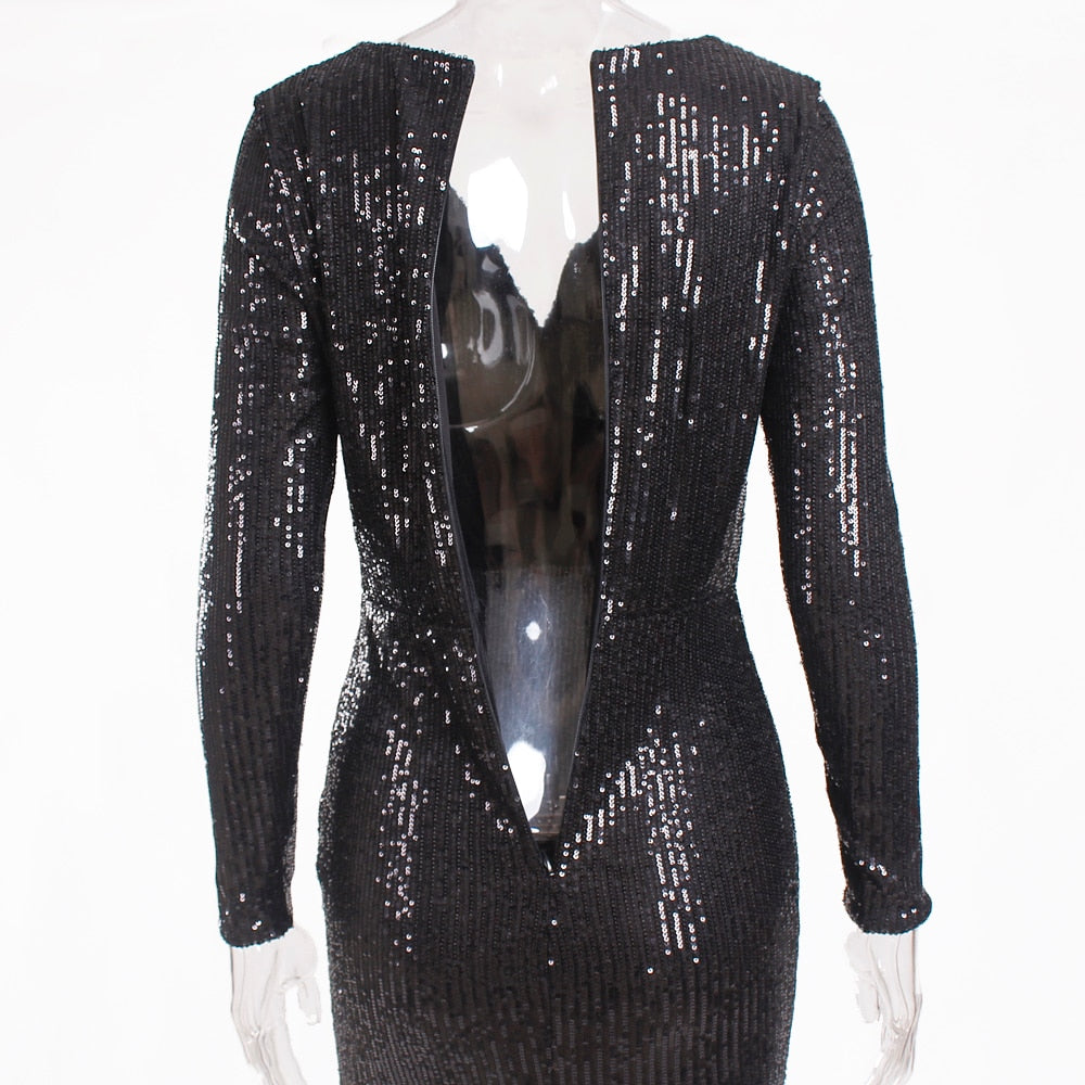 Sequin Stretchy Long Sleeve Maxi Dresses