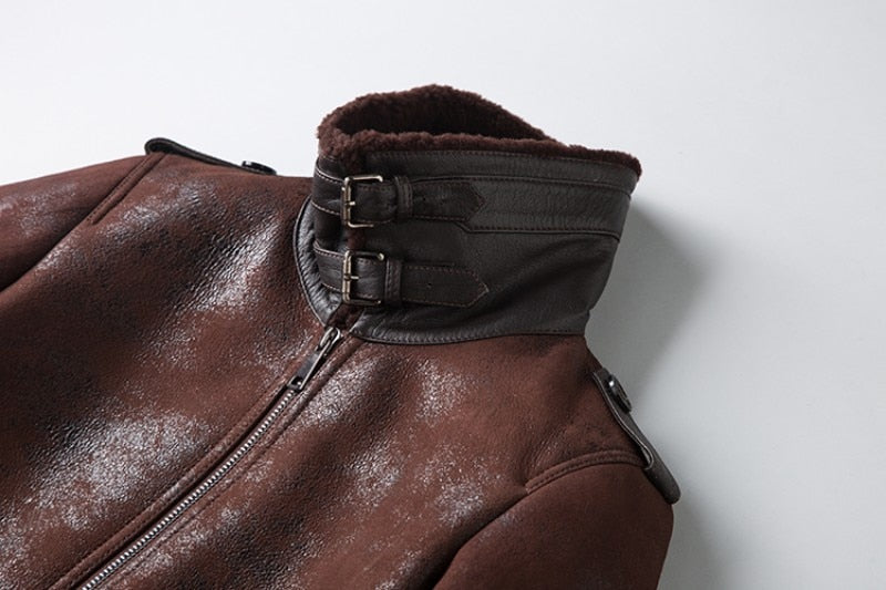 Vintage Genuine Leather Real Sherling Fur Lining Aviator Coats
