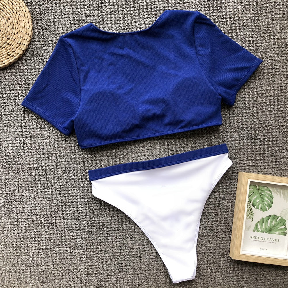 Short Sleeve Knot Waist Buckle 2 Piece Sets