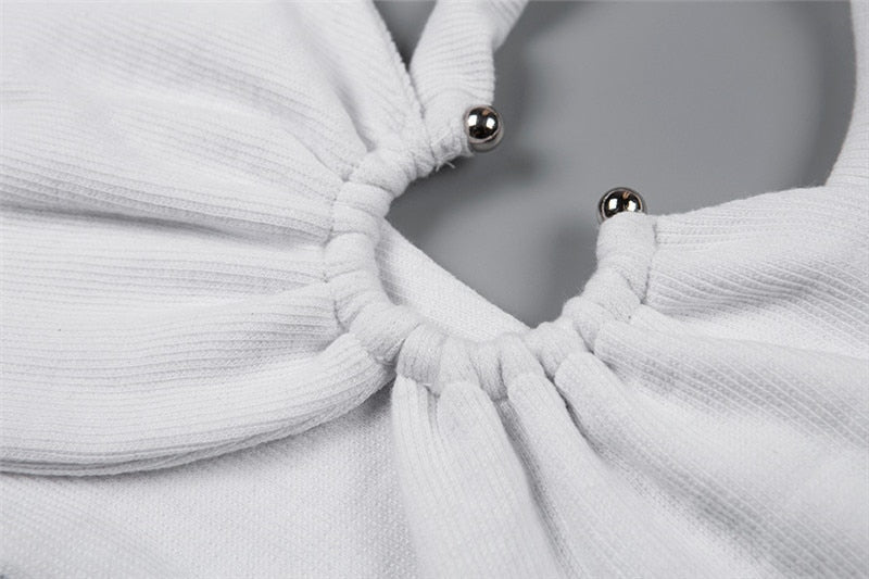 White Metal Ring One Shoulder Crop Top