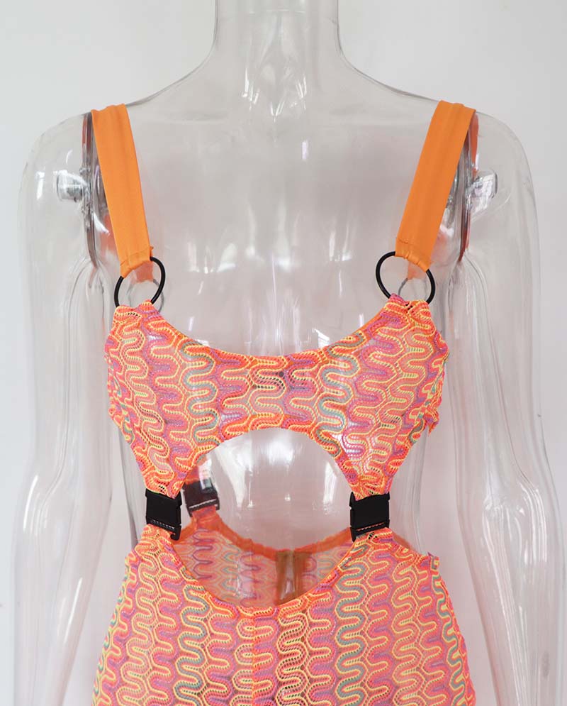 Orange Cut Out Buckle Shoulder Strap Jumpsuit