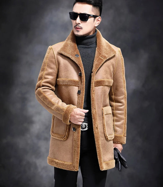 Genuine Leather Real Shearing Fur Lining Two Side Long Coats