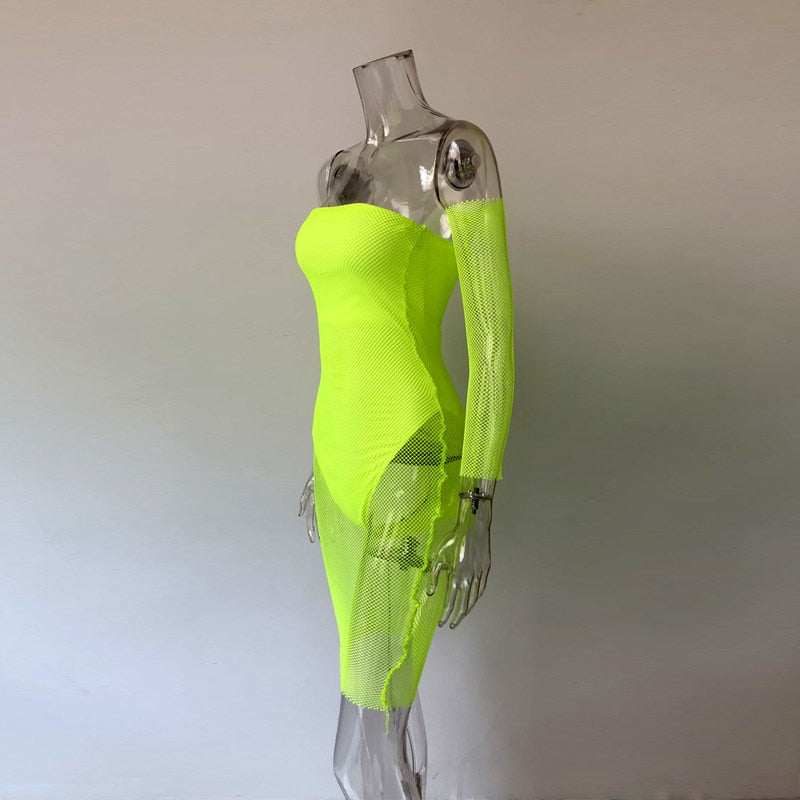 Off Shoulder Knee Length Mesh Dresses