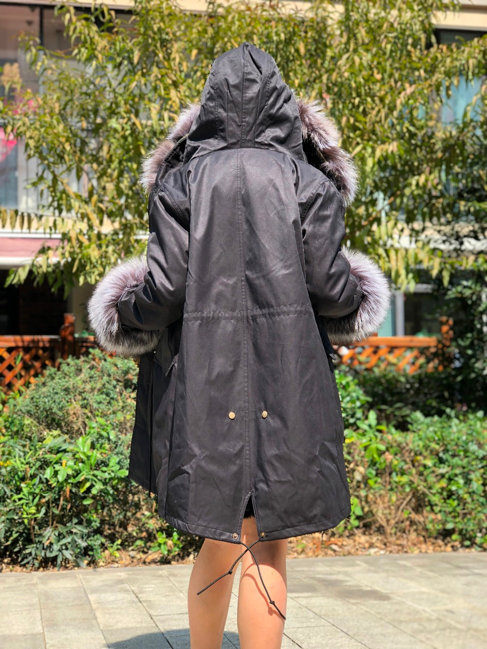 Real Silver Fox Fur Collar Real Rex Rabbit Fur Liner Loose Coat