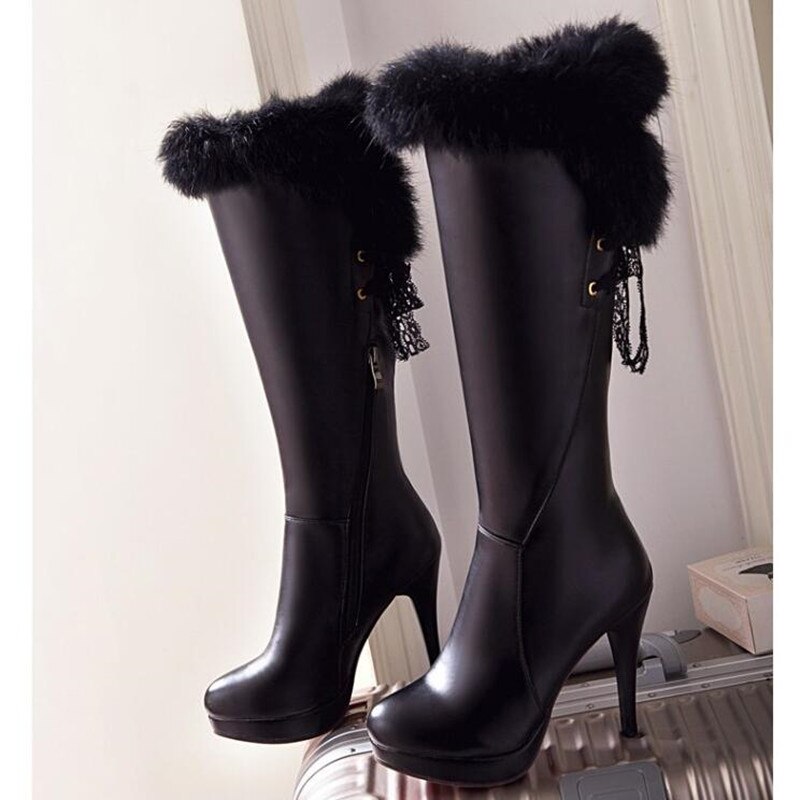 Waterproof High-heeled Below The Knee Boots