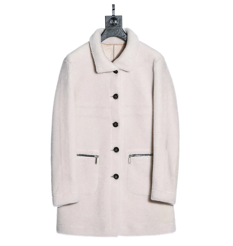 Genuine Leather Real Shearing Fur Lining Two Side Long Coats