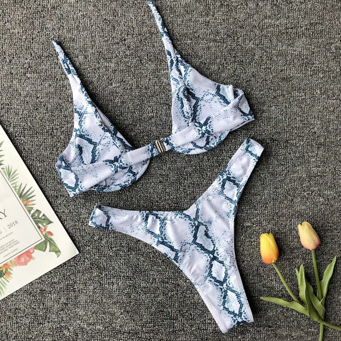 Snake Print Backless Two Piece