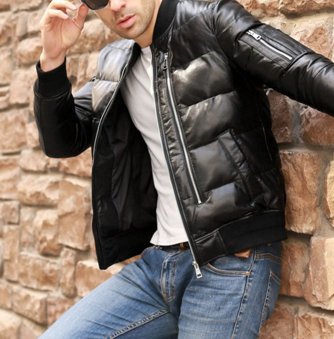 Genuine Leather Jacket Duck Down Bomber