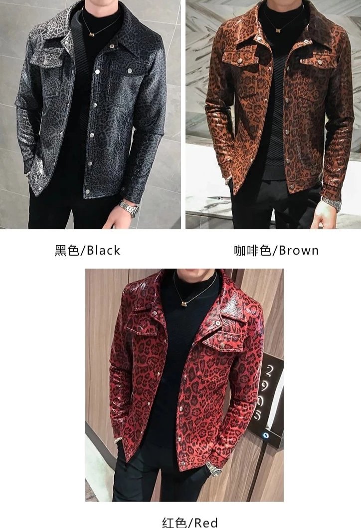Leopard Print Slim Pu Leather Jackets