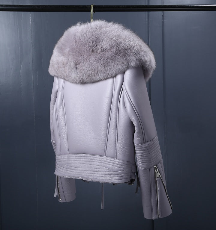 Genuine Leather Jackets Real Fur Collar MOTO Jackets