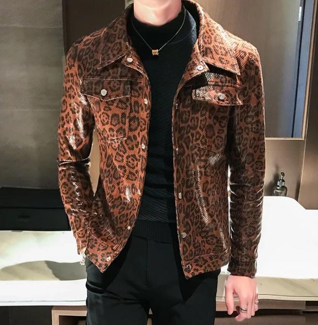 Leopard Print Slim Pu Leather Jackets
