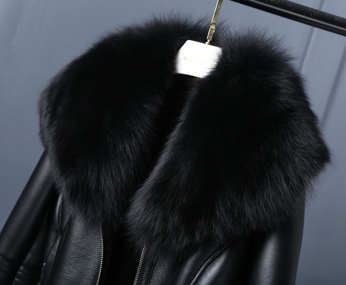 Genuine Leather Jackets Real Fur Collar MOTO Jackets