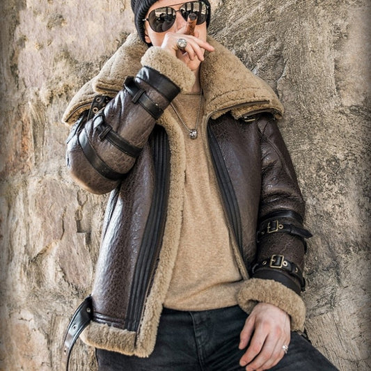 Genuine Leather Real Shearling Fur Lining Military Coats