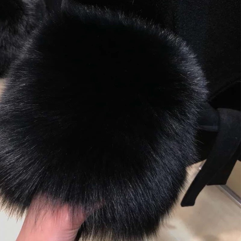 Double Faced Wool Cashmere Real Fox Fur Cuffs Coats