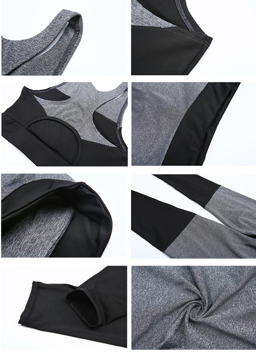 Grey High Waist Leggings And Bra Fitness Suit