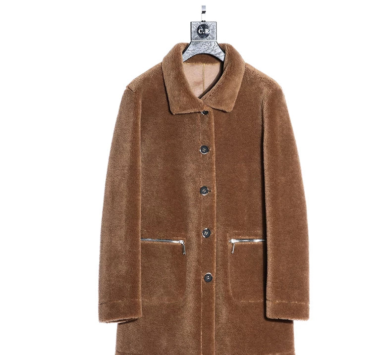 Genuine Leather Real Shearing Fur Lining Two Side Long Coats