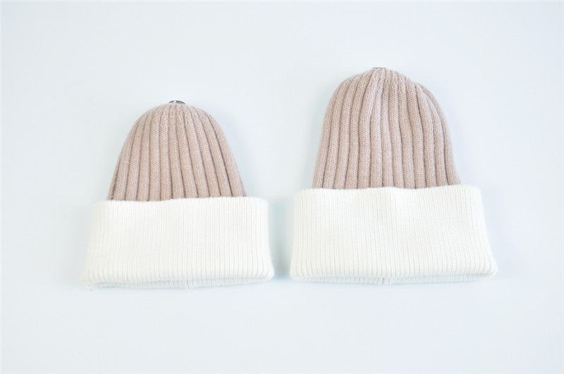 Matching Baby and Parent Real Fur Pompom Knitted Beanies