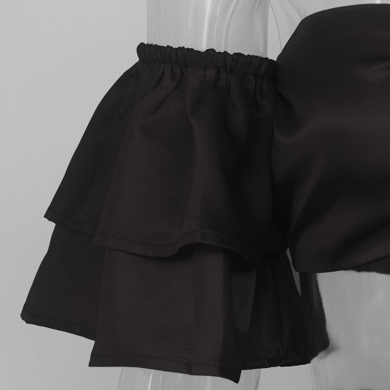 V Neck Ruffle Bow Tie Crop Top and Skirt Sets
