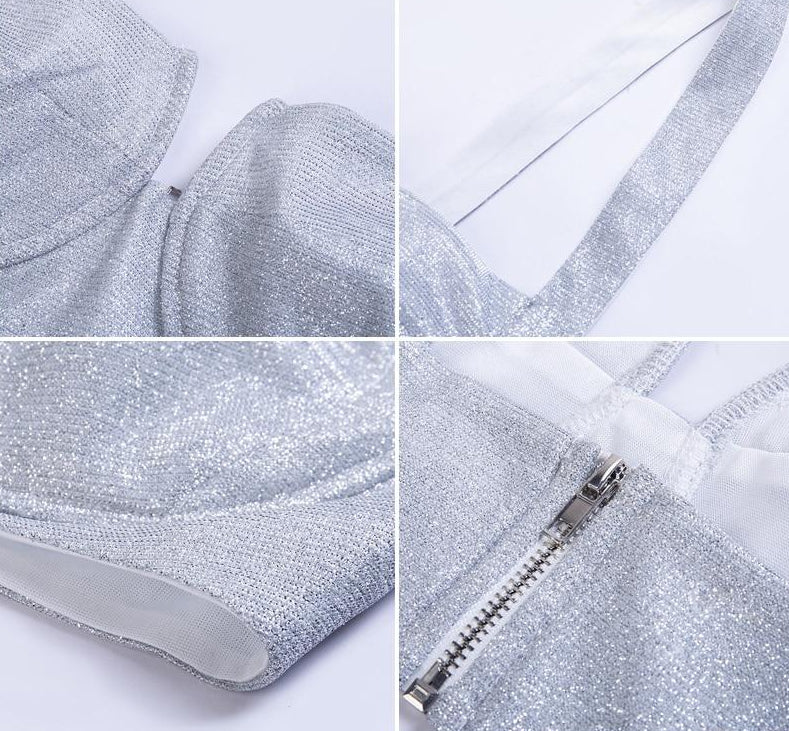 Square Silver Sparkly Crop Top