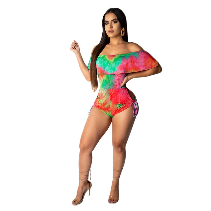 Drape Ruffle Off Shoulder Hollow Side Rompers