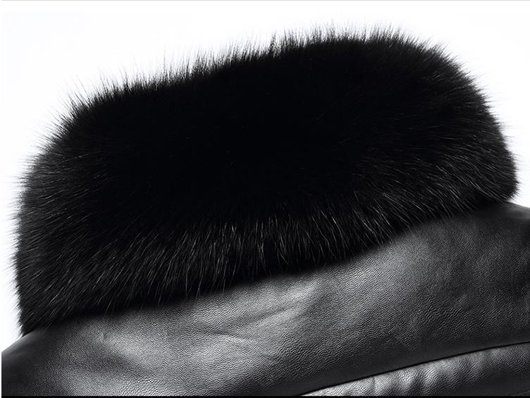 Genuine Leather Duck Down Fox Fur Collar Coats