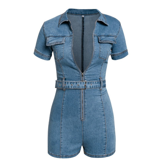 Blue Denim Zip Up Rompers