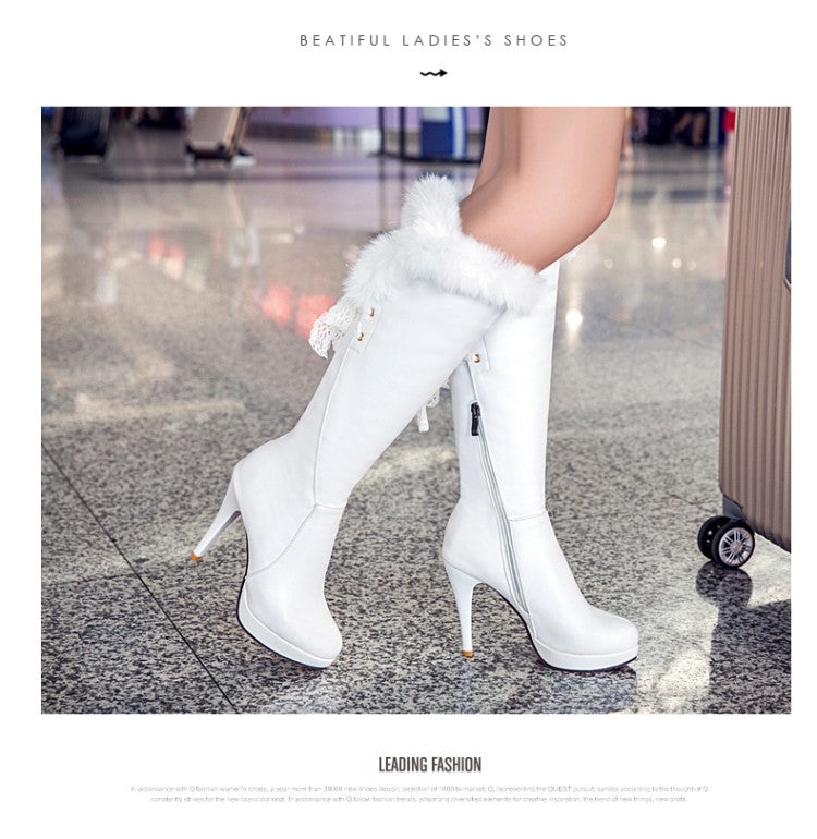 Waterproof High-heeled Below The Knee Boots