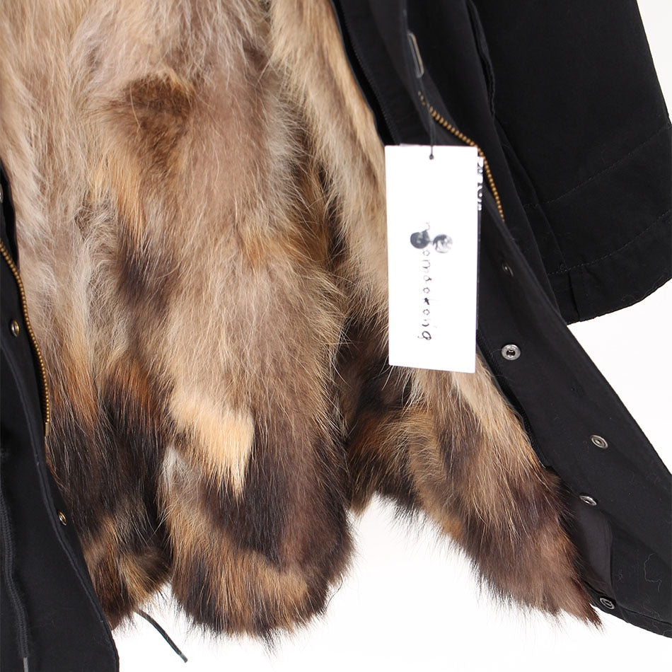 Real Fox Fur Lining and Fox Fur Thick Parka Long Coats