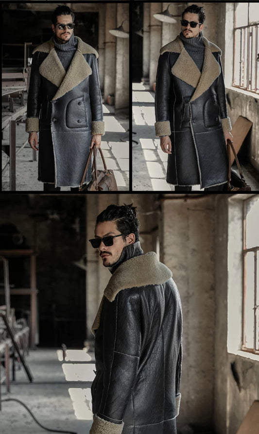 Genuine Leather Sheepskin Sherling Fur Lining Long Coats